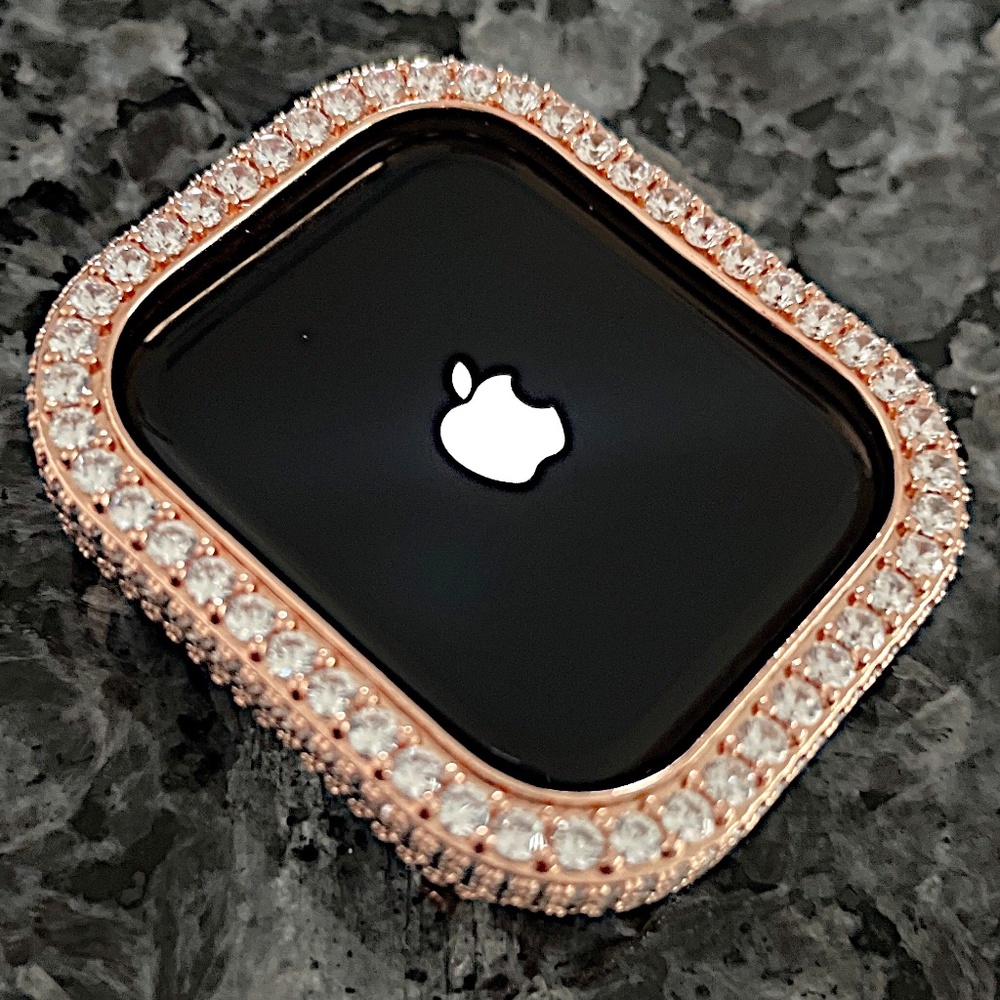 New Apple Watch bezel case in Rose gold with lab diamonds